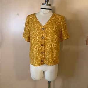 URBAN Romantics Mustard yellow & white Polka Dot Blouse short sleeve medium 8/10